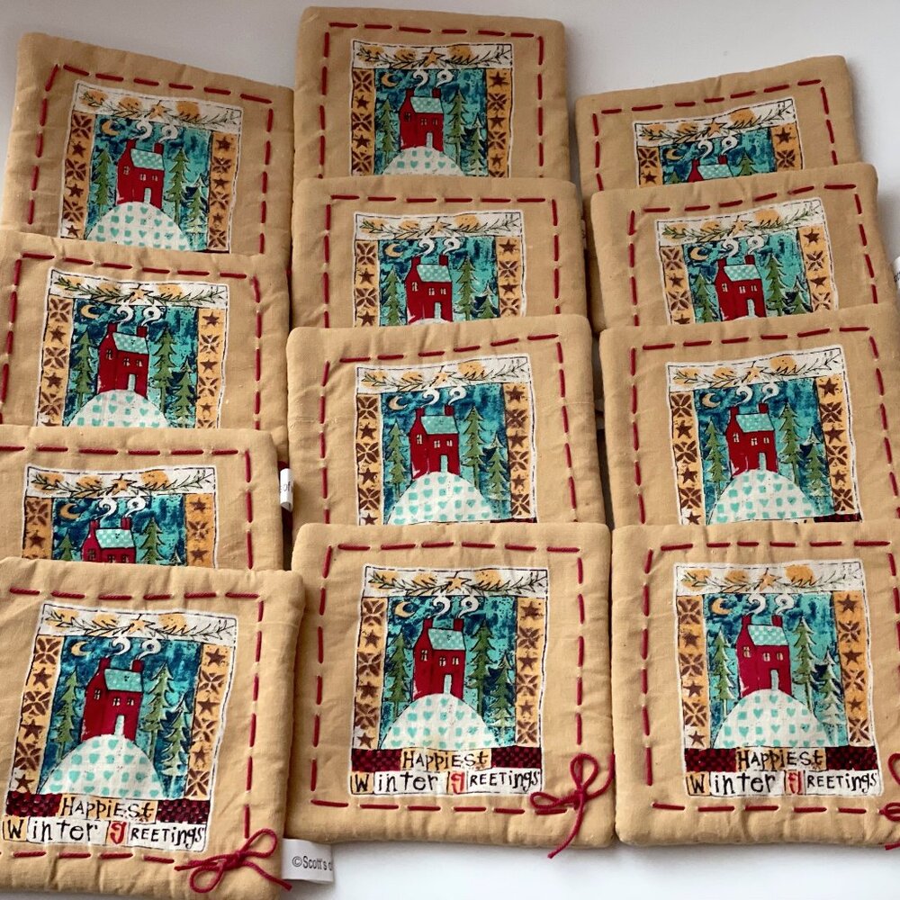 Anthropologie Holiday Christmas Fabric Coasters Set of 12 BRAND NEW